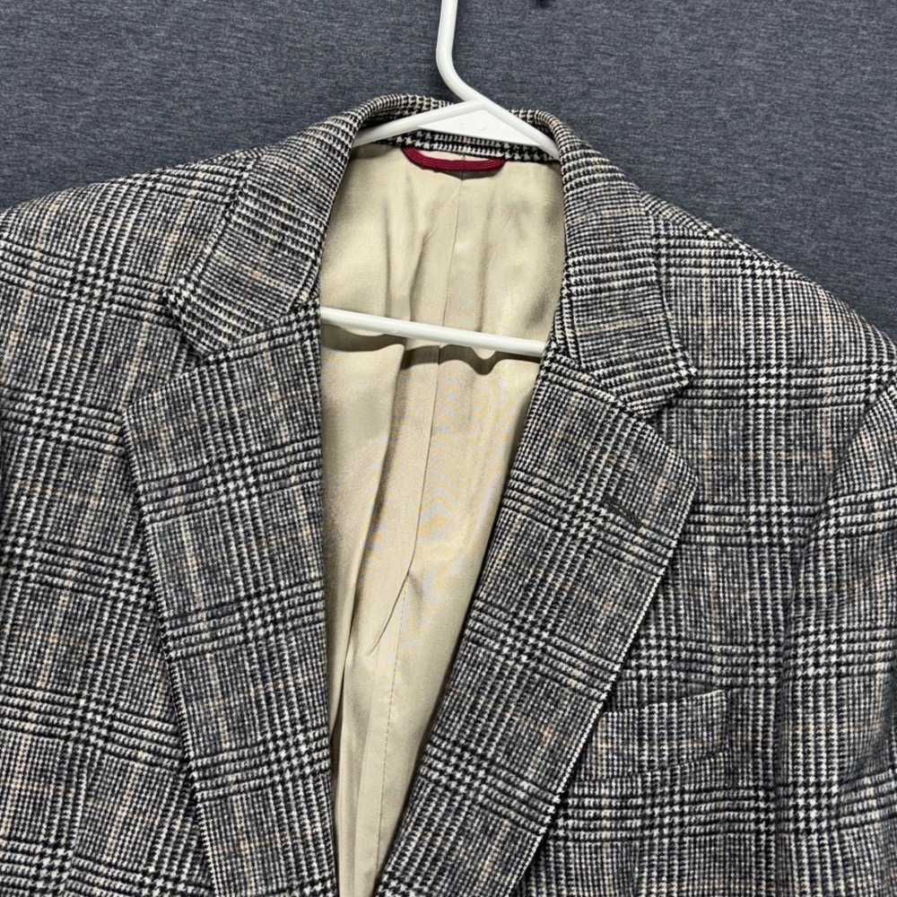 Jos A Bank Sport Coat Mens 44 Camel Hair Glen Plaid Two Button Gray